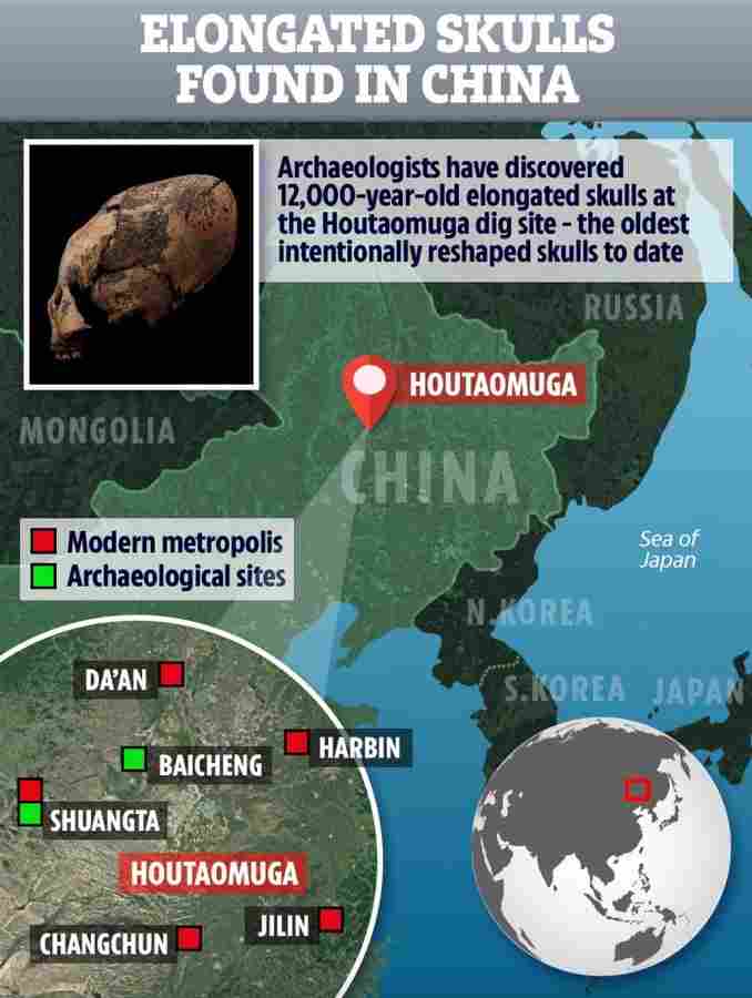 вытянутые черепа, череп, Китай, археология, ufospace.net