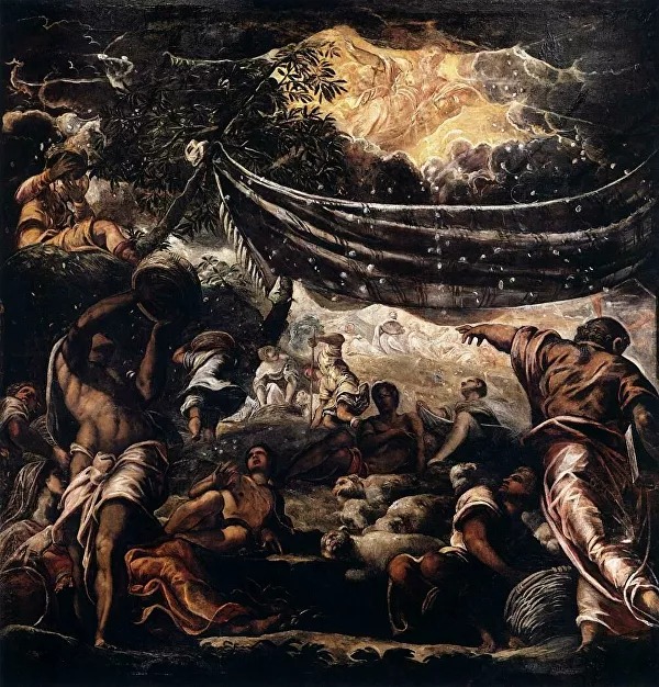 Репродукция картины Тинторетто "Сбор манны небесной"