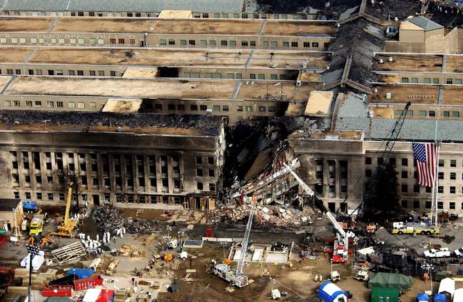 Разрушенное западное крыло Пентагона